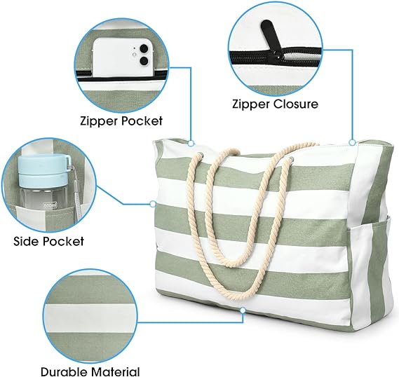 A Bolsas de playa para mujer, bolsa grande impermeable con cremallera, bolsa de playa impermeable a prueba de arena, bolsa de piscina grande, A-gris, L.