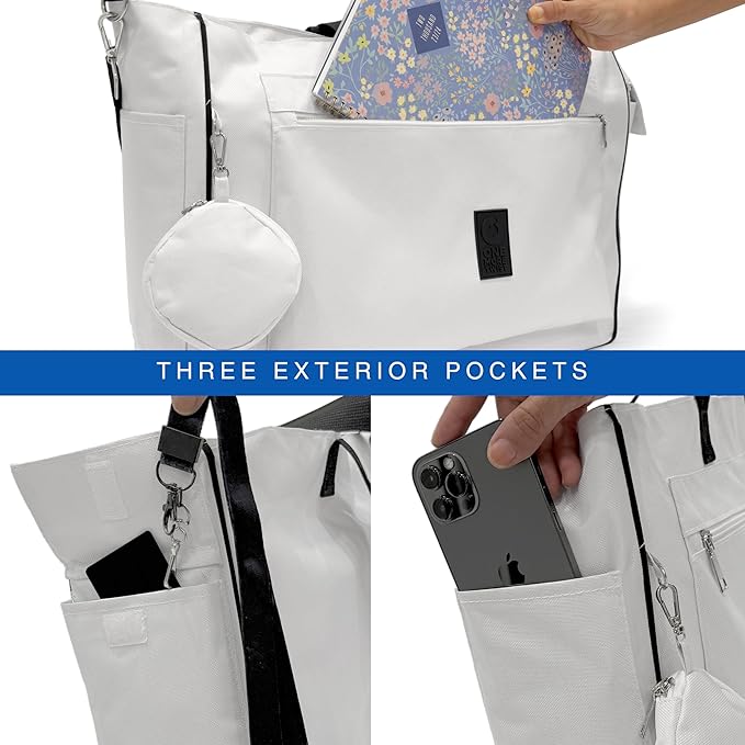 A Bolsa grande para mujer, bolsa de playa grande con cierre, bolsa de mano impermeable, resistente a manchas, bolsa de fin de semana para mujer, regalos adicionales: soporte para cosméticos y cartera..