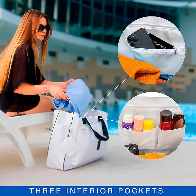 A Bolsa grande para mujer, bolsa de playa grande con cierre, bolsa de mano impermeable, resistente a manchas, bolsa de fin de semana para mujer, regalos adicionales: soporte para cosméticos y cartera..
