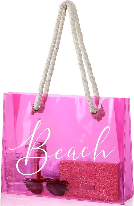 A Sweetude - Bolsa de playa transparente de PVC transparente para mujer, bolsa grande impermeable para estadio.