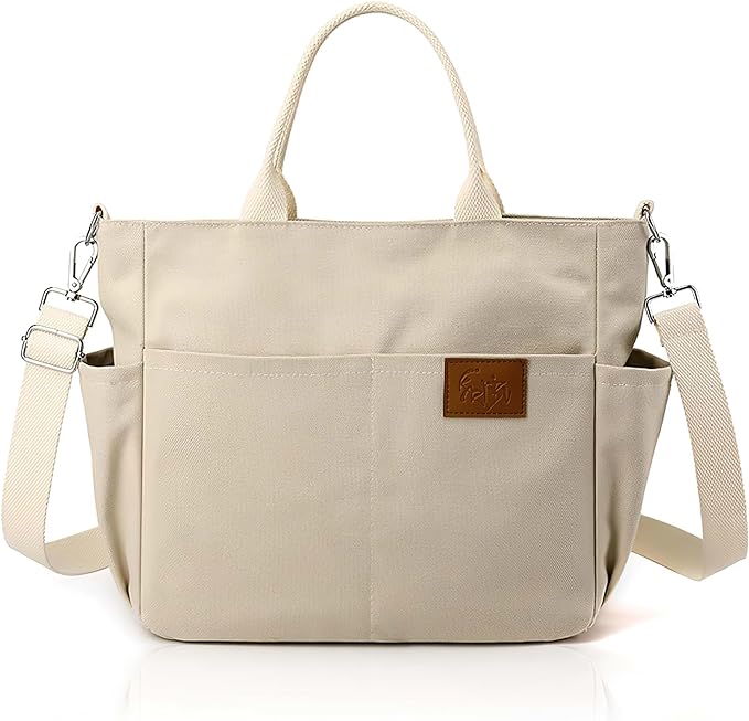 A Tote Bag Mujer, RENDIN Bolsa Tote Mujer Bolsa Bandolera para Mujer,Bolsa Lona Mujer Bolsa Cruzada Bolsa de Mano,Bolso Casual de Viaje con Cremallera y Bolso de Hombro.