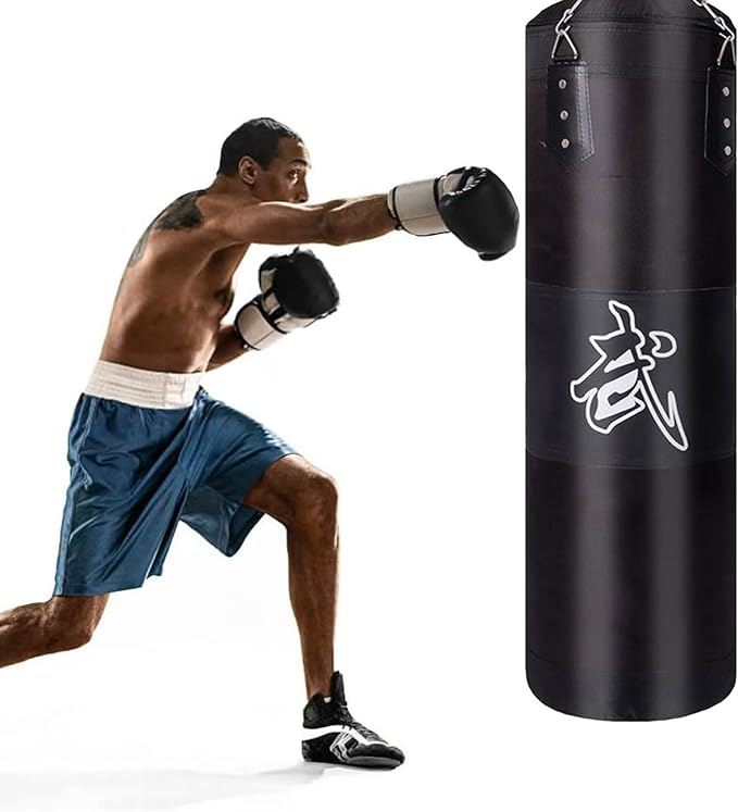A Costal de Boxeo 120cm, Saco de Box de 3 Piezas, con Cadena, Gancho. Saco de Boxeo, Kit de Boxeo diseñado para MMA, Kickboxing, Muay Thai, Karate, Gimnasio en Casa.