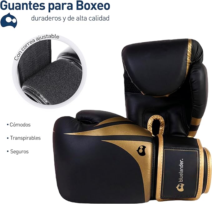 A Bluelander Guantes de Box, Guantes de Entrenamiento para Hombres y Mujeres, Protector Bucal Incluido, Absorción de Impactos, Correa de Velcro para Kickboxing, MMA.