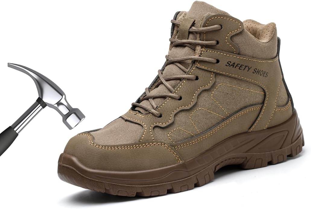 XFUNING Tenis de Seguridad Industrial para Hombres, Botas de Trabajo con Casquillo y Kevlar, Zapatos de Construcción Indestructibles, Anti-Pinchazos, Antideslizante.