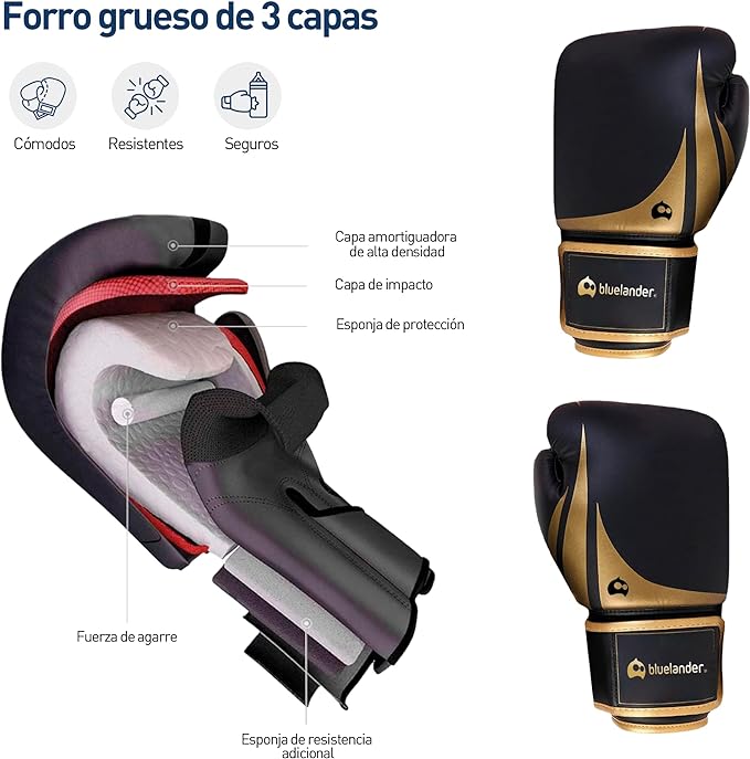 A Bluelander Guantes de Box, Guantes de Entrenamiento para Hombres y Mujeres, Protector Bucal Incluido, Absorción de Impactos, Correa de Velcro para Kickboxing, MMA.
