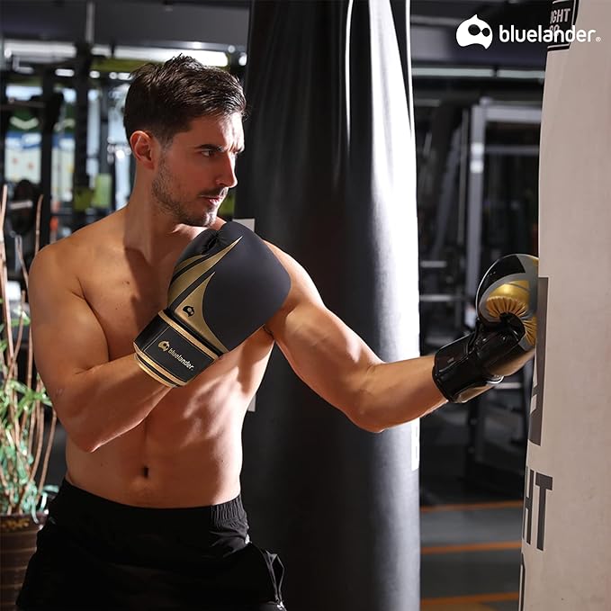 A Bluelander Guantes de Box, Guantes de Entrenamiento para Hombres y Mujeres, Protector Bucal Incluido, Absorción de Impactos, Correa de Velcro para Kickboxing, MMA.
