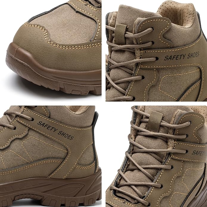 XFUNING Tenis de Seguridad Industrial para Hombres, Botas de Trabajo con Casquillo y Kevlar, Zapatos de Construcción Indestructibles, Anti-Pinchazos, Antideslizante.