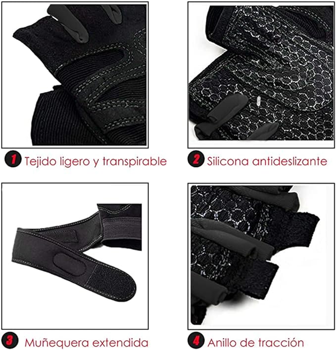 A DQST Guantes para Gym, Guantes Deportivos para Gimnasio, Guantes Antideslizante y Transpirable, Guantes Diseño con Protección de Muñecas para Hombre y Mujer para Correr, Montar Bicicleta.