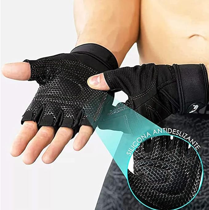 A DQST Guantes para Gym, Guantes Deportivos para Gimnasio, Guantes Antideslizante y Transpirable, Guantes Diseño con Protección de Muñecas para Hombre y Mujer para Correr, Montar Bicicleta.