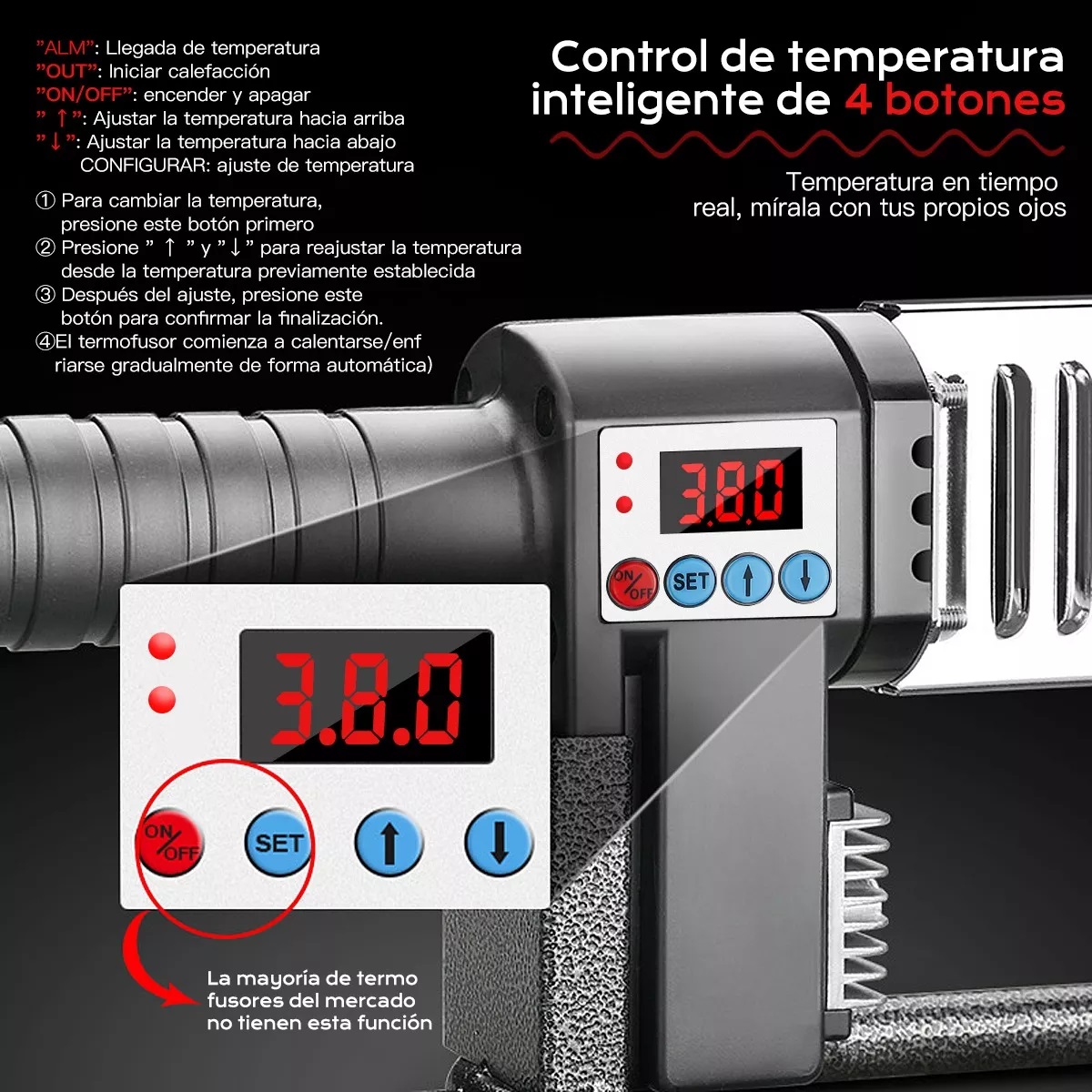 Termofusor Kit 1500w 0-380°c Digital Pantalla Dados+tijeras Negro