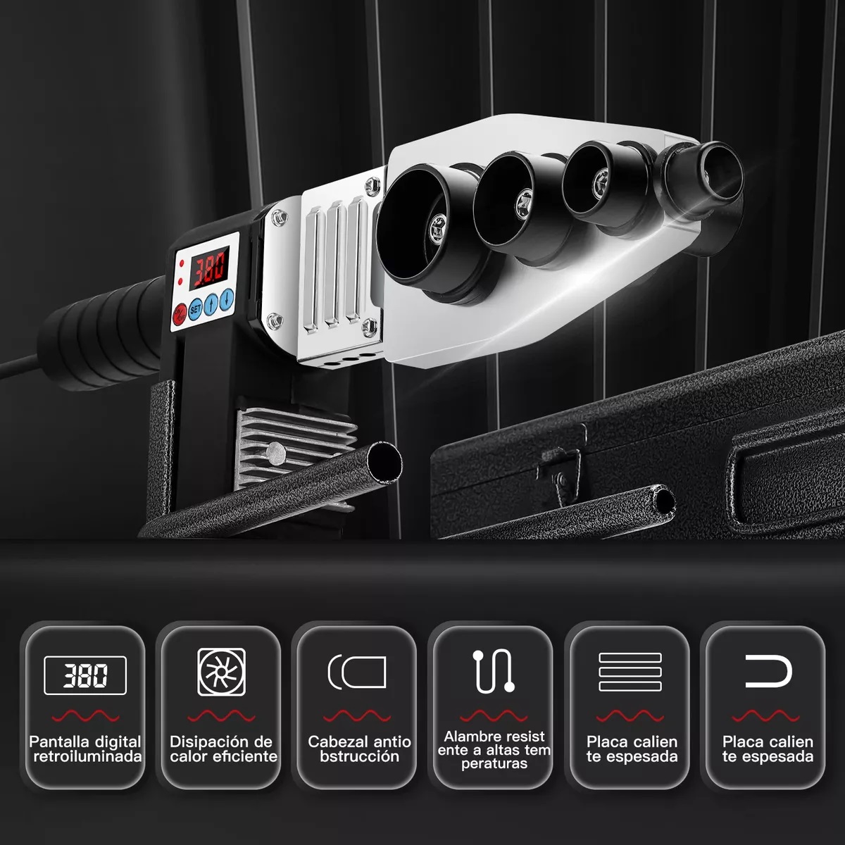 Termofusor Kit 1500w 0-380°c Digital Pantalla Dados+tijeras Negro