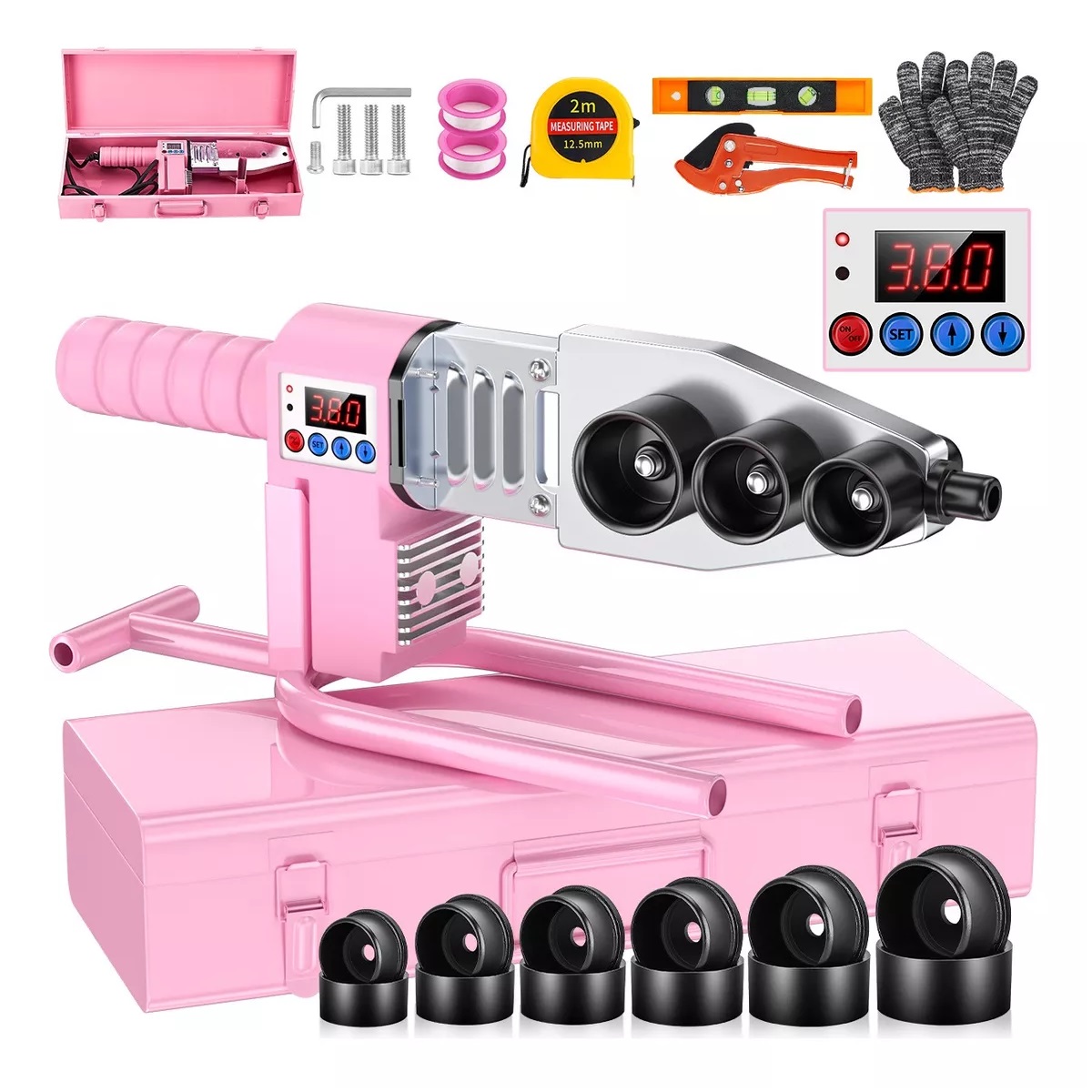 Termofusor Kit 1500w 0-380°c Digital Pantalla 6dados+tijeras Rosa