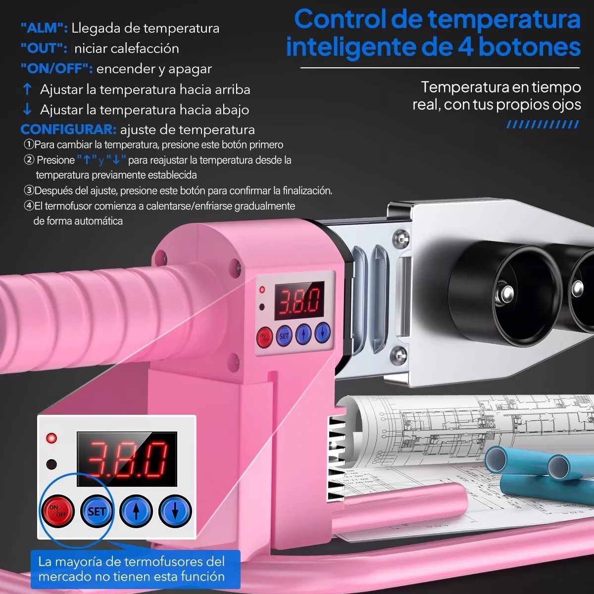 Termofusor Kit 1500w 0-380°c Digital Pantalla 6dados+tijeras Rosa