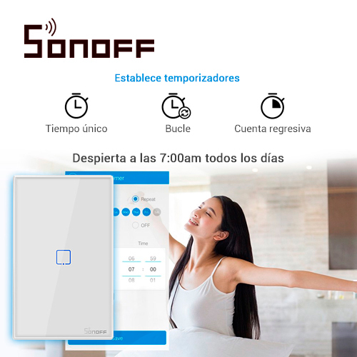 APAGADOR DE PARED TOUCH ON/OFF SONOFF T2US1C SMART INALAMBRICO WIFI PARA SOLUCION DE SMART HOME CON TEMPORIZADOR PARA IOS Y ANDROID COMPATIBLE CON ALEXA/GOOGLE HOME/IFTTT 1CH WIFI 2.4GHZ RF 433 HASTA 2AMP