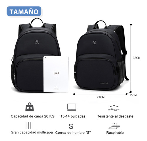 Mochila Mujer Hombres Escolar Moda Impermeable Mochilas Juvenil Estudiante Casual Con Compartimento Para Laptop Color Negro Diseño de la tela Tela oxford