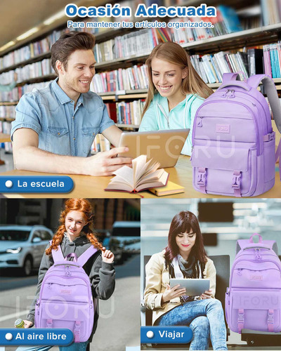 Mochila escolar Iforu Antirrobo Mochila-07N color violeta oscuro diseño liso 30L