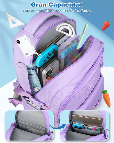 Mochila escolar Iforu Antirrobo Mochila-07N color violeta oscuro diseño liso 30L