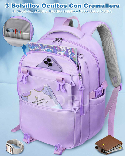 Mochila escolar Iforu Antirrobo Mochila-07N color violeta oscuro diseño liso 30L