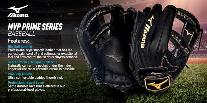 A Mizuno MVP Prime Baseball Glove Series | Hand Crafted BioSoft Leather | Professional Smooth Leather | Center Pocket Design.