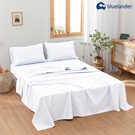 A Bluelander Juego de Sabanas, Sabanas King Size, 4 Piezas, 1800 Hilos, Cómodas y Frescas, Calidad de Lujo, Hipoalergénicas, Lavado a Máquina (Blanco, King).