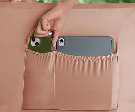 A Almaya: Sabana de Cajon con Bolsillo - 100% Microfibra Suave de Lujo con Doble Cepillado - 1800 Hilos de Alta Calidad - Permite Guardar y Acceder a pequeños Accesorios (Salmón, Matrimonial).