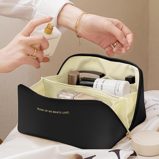 A Bolsa de Cosmeticos, Cosmetiquera de Viaje Mujer Multicapa, Bolsa Maquillaje Portátil, Multifuncional Neceser Organizador Grande Capacidad para Cosmética y Cuidado de la Piel, Negro.