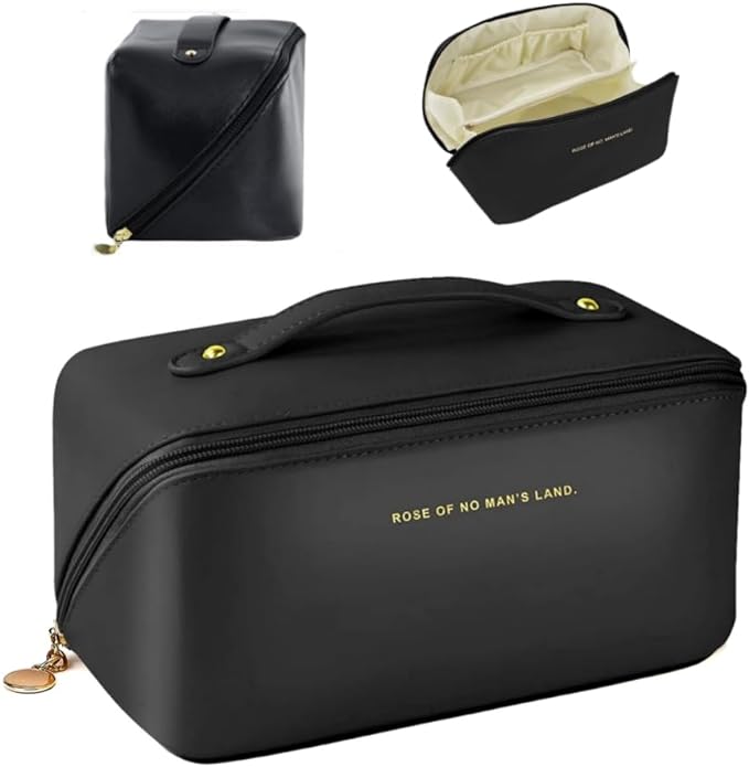 A Bolsa de Cosmeticos, Cosmetiquera de Viaje Mujer Multicapa, Bolsa Maquillaje Portátil, Multifuncional Neceser Organizador Grande Capacidad para Cosmética y Cuidado de la Piel, Negro.