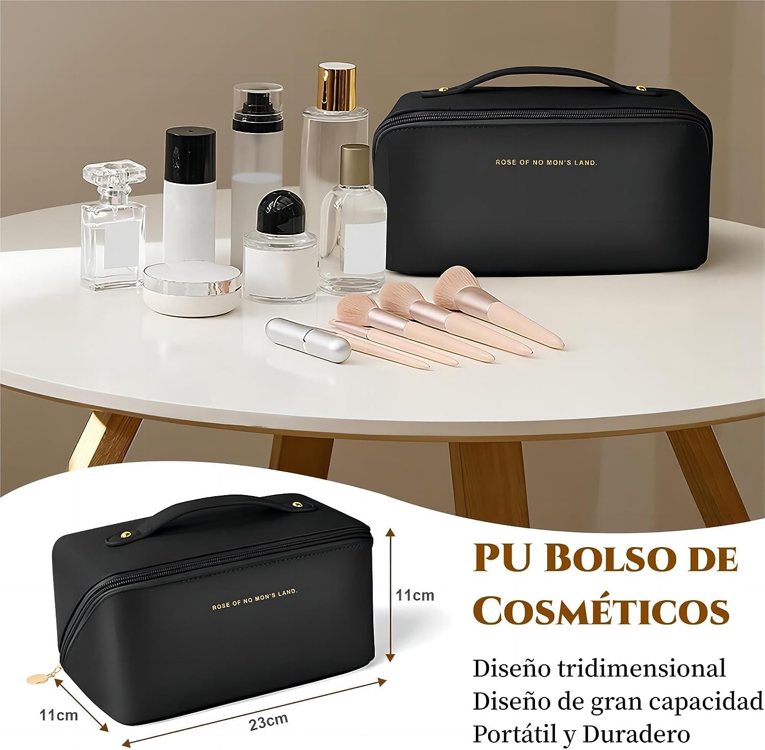 A Bolsa de Cosmeticos, Cosmetiquera de Viaje Mujer Multicapa, Bolsa Maquillaje Portátil, Multifuncional Neceser Organizador Grande Capacidad para Cosmética y Cuidado de la Piel, Negro.