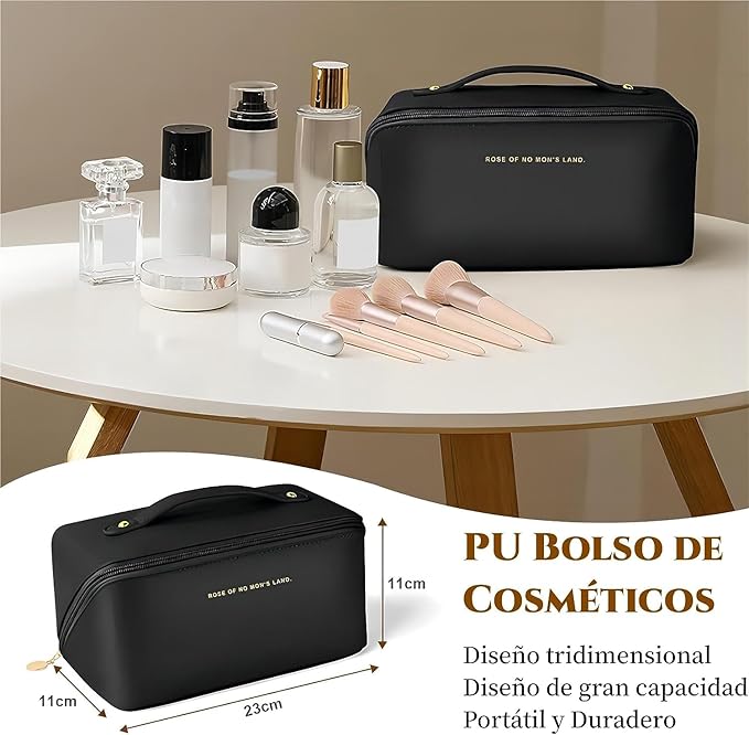 A Bolsa de Cosmeticos, Cosmetiquera de Viaje Mujer Multicapa, Bolsa Maquillaje Portátil, Multifuncional Neceser Organizador Grande Capacidad para Cosmética y Cuidado de la Piel, Negro.