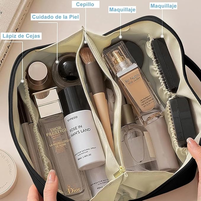 A Bolsa de Cosmeticos, Cosmetiquera de Viaje Mujer Multicapa, Bolsa Maquillaje Portátil, Multifuncional Neceser Organizador Grande Capacidad para Cosmética y Cuidado de la Piel, Negro.