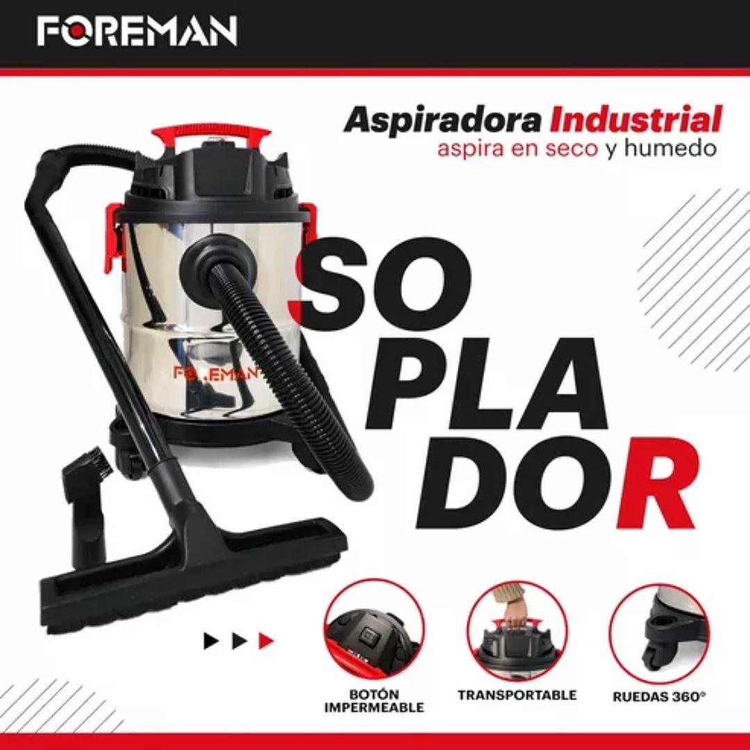 Aspiradora Industrial 20 Litros Sólidos Y Líquidos 1200w Color Rojo