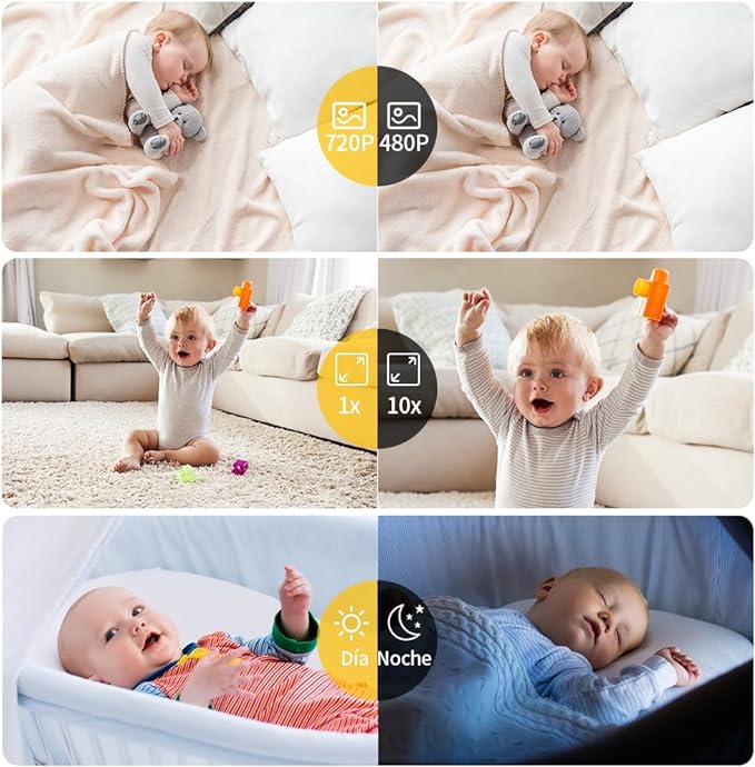 A vantisan Monitor Bebé, 2.8''HD Monitor con Camara para Bebe Portable Screen, Visión Nocturna Infrarroja, Monitoreo de Temperatura, Comunicación bidireccional, Canciones de Cuna y Encriptación Digital.