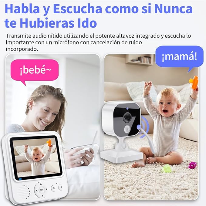 A vantisan Monitor Bebé, 2.8''HD Monitor con Camara para Bebe Portable Screen, Visión Nocturna Infrarroja, Monitoreo de Temperatura, Comunicación bidireccional, Canciones de Cuna y Encriptación Digital.