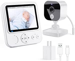 A vantisan Monitor Bebé, 2.8''HD Monitor con Camara para Bebe Portable Screen, Visión Nocturna Infrarroja, Monitoreo de Temperatura, Comunicación bidireccional, Canciones de Cuna y Encriptación Digital.