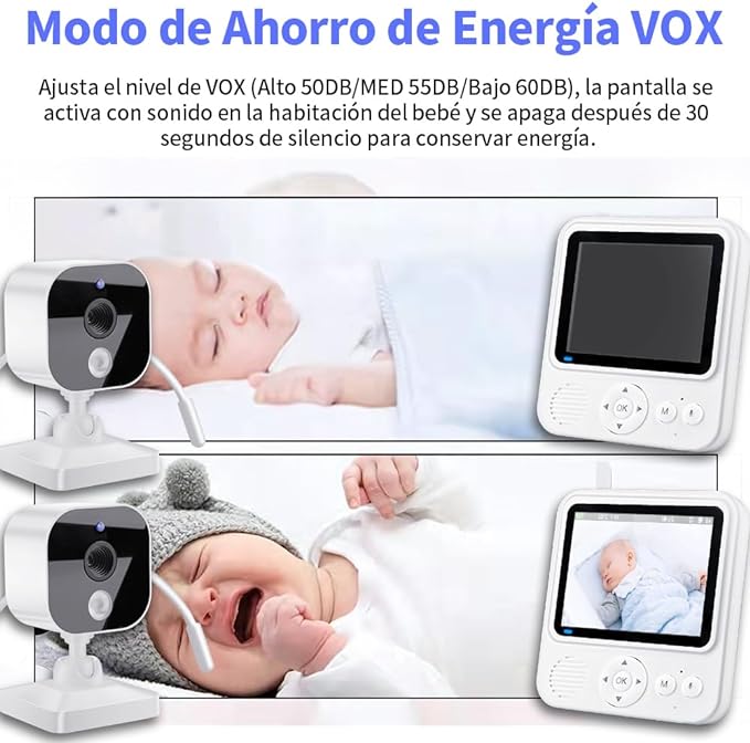 A vantisan Monitor Bebé, 2.8''HD Monitor con Camara para Bebe Portable Screen, Visión Nocturna Infrarroja, Monitoreo de Temperatura, Comunicación bidireccional, Canciones de Cuna y Encriptación Digital.