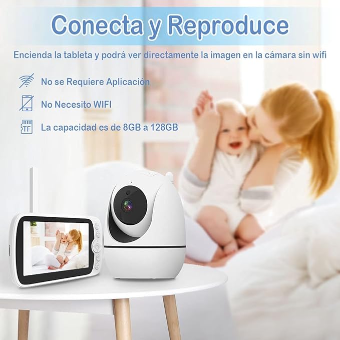 A EASYTAO Monitor Bebé 1080P, con 5'' HD Mostrar Video Monitor Remoto, Audio Bidireccional, Vigilancia de Temperatura, Canciones de Cuna, Visión Nocturna, Modo VOX.