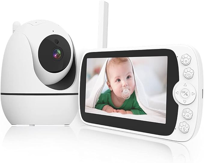 A EASYTAO Monitor Bebé 1080P, con 5'' HD Mostrar Video Monitor Remoto, Audio Bidireccional, Vigilancia de Temperatura, Canciones de Cuna, Visión Nocturna, Modo VOX.