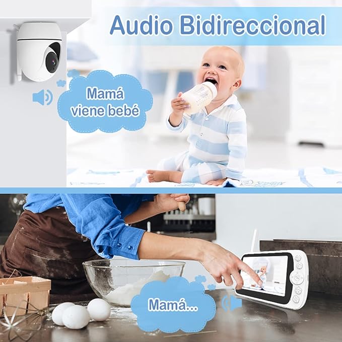 A EASYTAO Monitor Bebé 1080P, con 5'' HD Mostrar Video Monitor Remoto, Audio Bidireccional, Vigilancia de Temperatura, Canciones de Cuna, Visión Nocturna, Modo VOX.