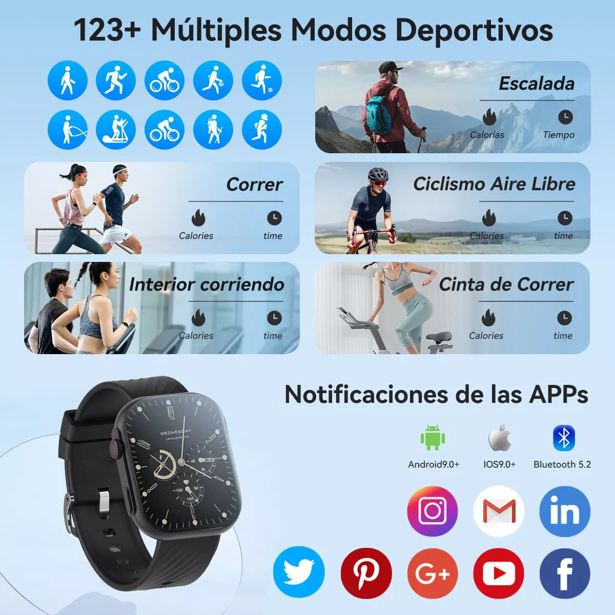 Reloj Smartwatch 2.01'' Reloj Inteligente Bluetooth Llamada rosa.