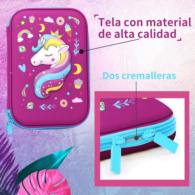 A Estuches para Lapices Lapiceros Bolsa para Bolígrafos Estuches para Plumones y Colores Lapiceras Estuches Escolares Portalápices Grande para Niña Niños (fucsia fuerte cute).