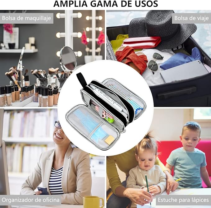 A Estuche para Lapices de Gran Capacidad, SHANDABULIU Estuche Lapicera Multifuncional con Tres Cremalleras, Estuche para Lapiceras Organizadoras Portátil, para Una Amplia Gama de Aplicaciones (Negro).