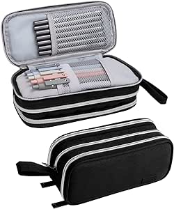 A Estuche para Lapices de Gran Capacidad, SHANDABULIU Estuche Lapicera Multifuncional con Tres Cremalleras, Estuche para Lapiceras Organizadoras Portátil, para Una Amplia Gama de Aplicaciones (Negro).