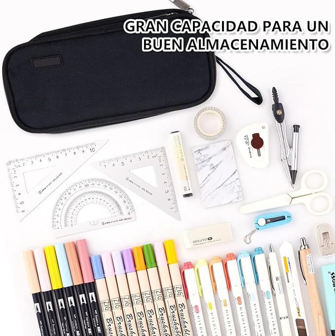 A Estuche para Lapices de Gran Capacidad, SHANDABULIU Estuche Lapicera Multifuncional con Tres Cremalleras, Estuche para Lapiceras Organizadoras Portátil, para Una Amplia Gama de Aplicaciones (Negro).
