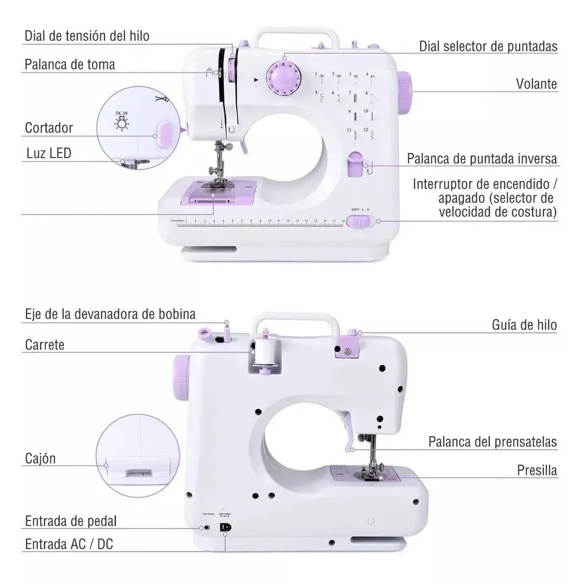 Máquina De Coser Portátil Eléctricas Patrones De 12 Puntada