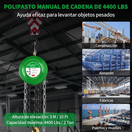 Polipastos Manuales Con Cadena 3m Capacidad De 2 Ton Shawty
