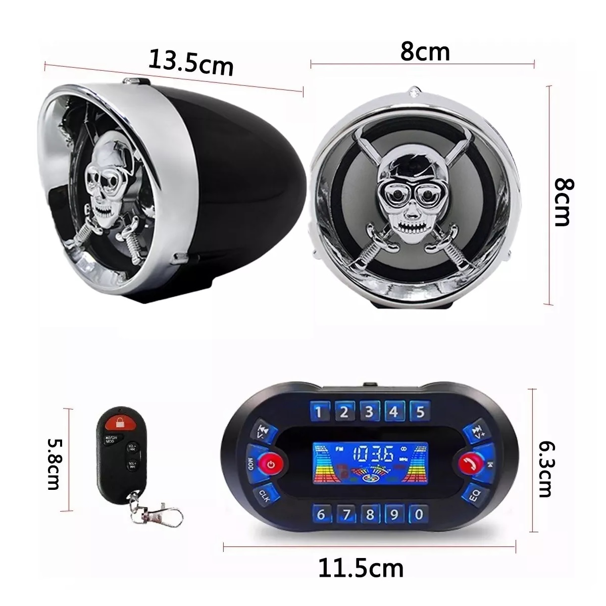 Estéreo Moto Bocinas Mp3 Usb Sd Bluetooth A Prueba De Agua negro