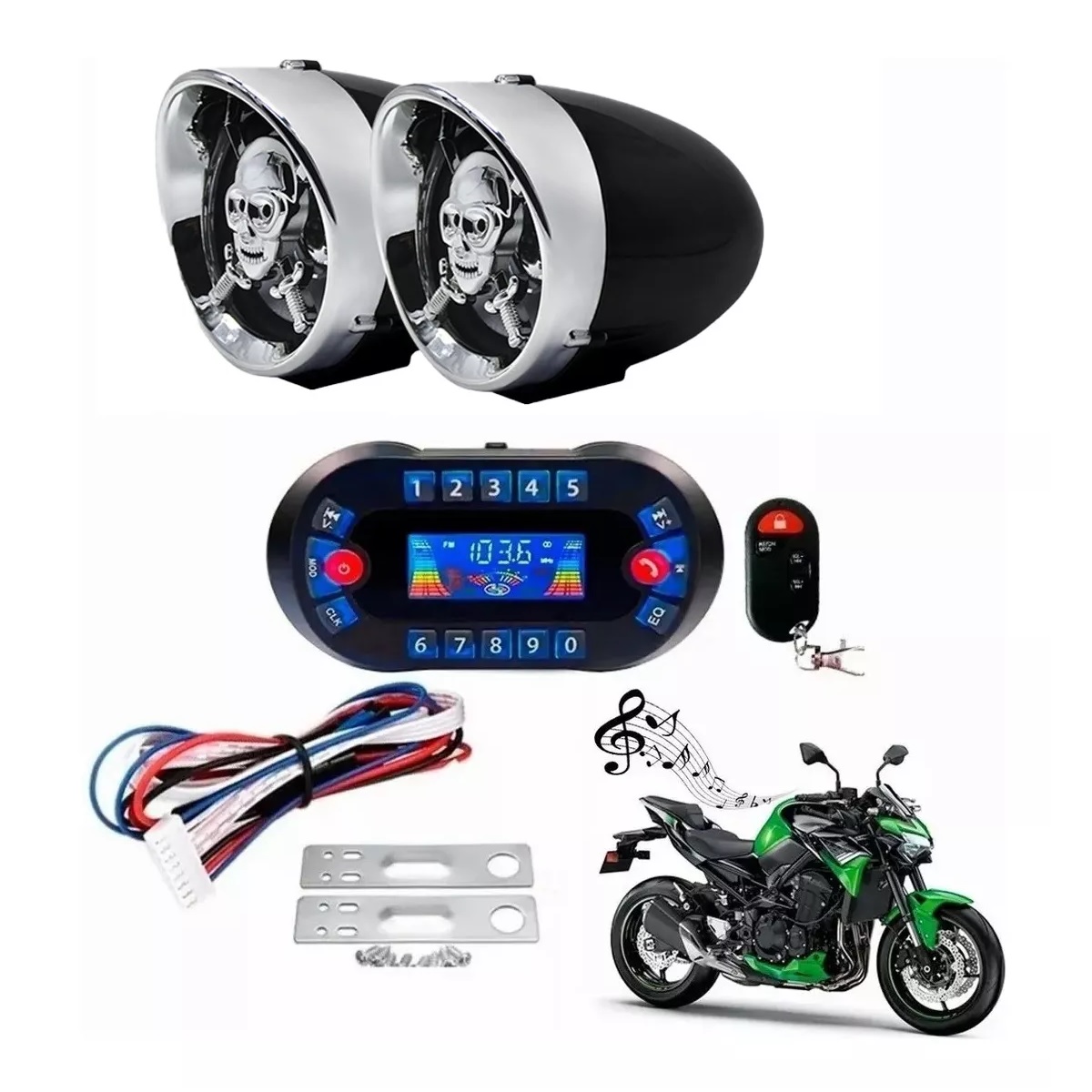 Estéreo Moto Bocinas Mp3 Usb Sd Bluetooth A Prueba De Agua negro