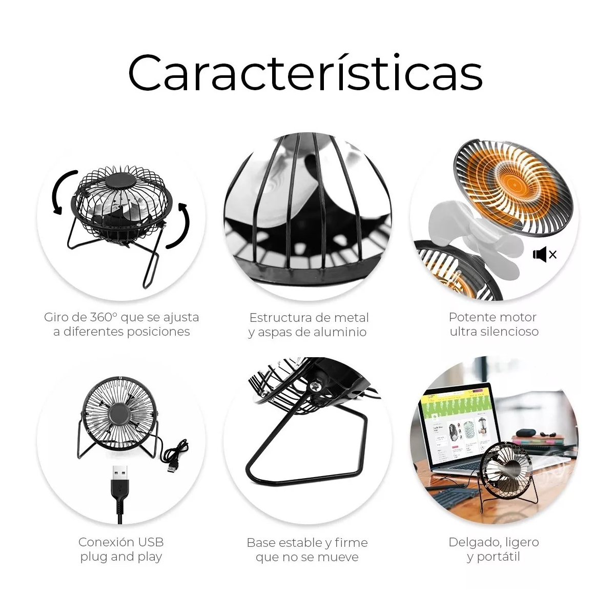Ventilador De Escritorio Usb Pequeño Aspas De Metal 14cm
