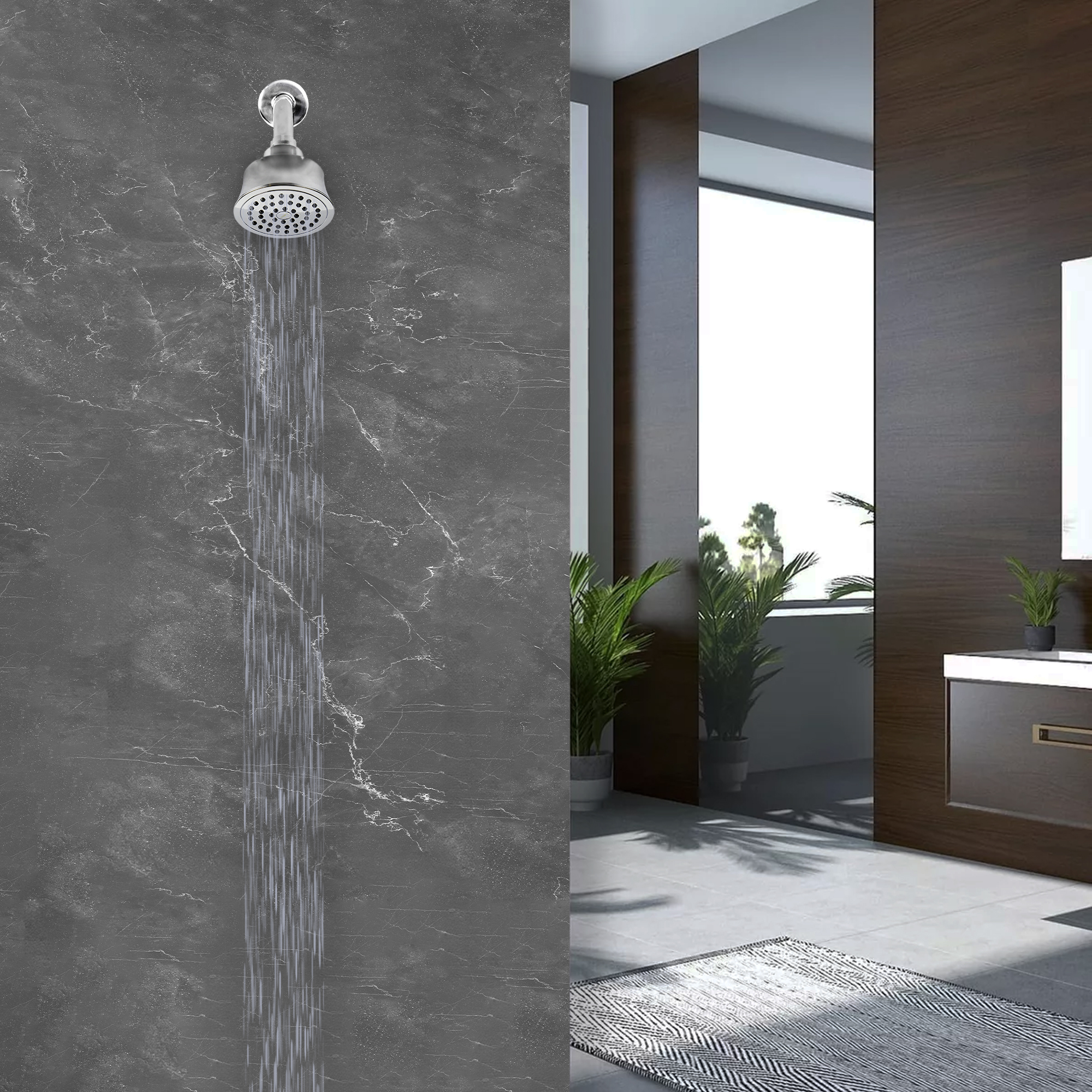 MEER Faucets  by CNX | Regadera Redonda de 10 cm con Cuello de 15 cm, Cabezal de Ducha de ABS con Tubo de Metal Cromado. Multiposición, Anti-Sarro y Funciona con Presión Baja.