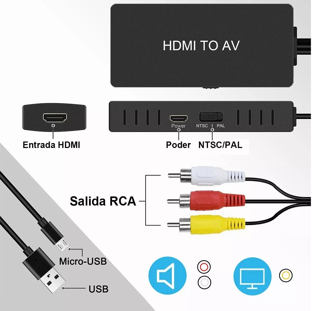 Hdmi Un Convertidor De Rca, Hdmi Av Compuesto Un Vídeo Adapt